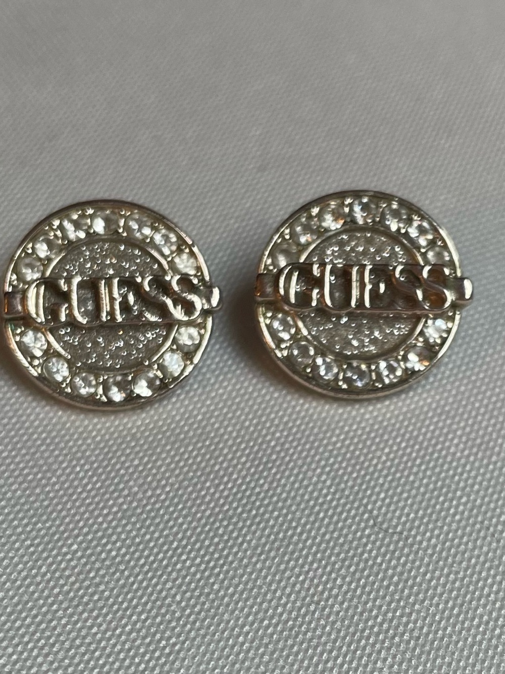 🔥 GUESS Rhinestone Logo Silver-Tone Stud Earrings